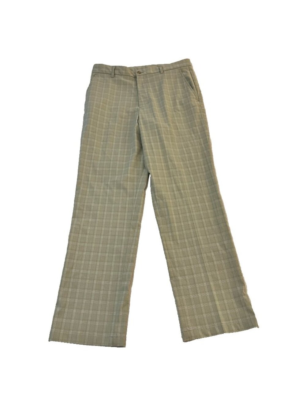 Slazenger Pants Mens 32X32 Tan Plaid Chino Golf Flat Front Stretch Straight Leg